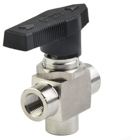 ReachMall 304 Stainless Steel Ball Valve 3 Way For BSPP Female Thread for Water and Oil, High Temperature and Pressure Resistant, Leak Proof Thread Valve (G1/8)