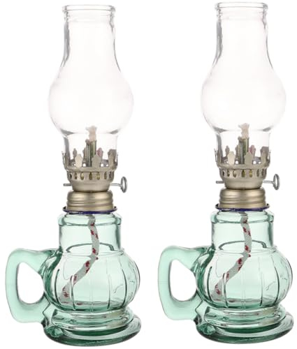 Gadpiparty Lampada Olio Vetro Retrò 2 Pezzi Stoppino Regolabile e Antivento, Lampada Cherosene Decorativa Vintage per Interni Leggera e Funzionale