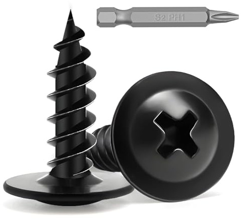 Boltmax 100 Stück M3x10mm Holzschrauben, Tellerkopfschrauben mit PH-Antrieb Bit, Blechschrauben Kohlenstoffstahl 8.8, Schwarze Schrauben für Akustikpaneele, Spanplatten und Holz