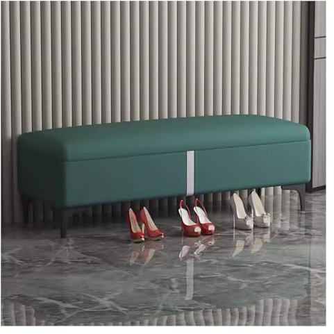 Sitzbank, rechteckig, mit Klappdeckel, Stoff, Schuhaufbewahrung, Ottomane, Bettbank, Fußstütze für Zuhause, platzsparend, 60 cm, Grün