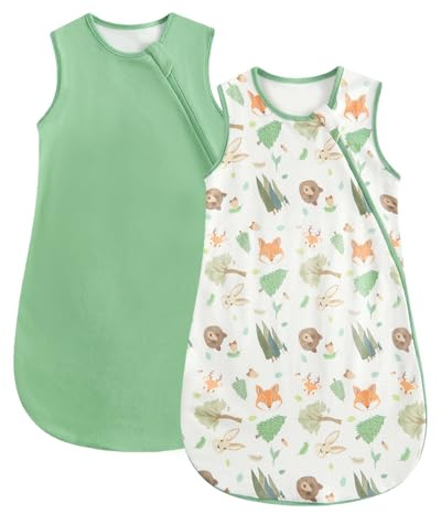 WYTbaby 2er Pack Baby Schlafsack 1.0 Tog, 100% Baumwolle Babyschlafsack für Kleinkind Neugeborene Jungen Mädchen 0-6 Monate,Grün