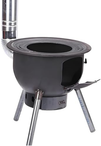 Estufa de leña multiusos de acero grueso y grande, de hierro fundido, con cuerpo elevado, portátil, para acampar, para calefacción interior y exterior (43 cm)