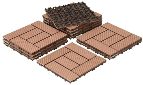 Monucep WPC terrassplattor 30 x 30 cm i brunt, 33 stycken = 3 m², balkong golvplattor och trädgårdskakel med klicksystem, terrassbrädor som balkongplattor klickkakel.