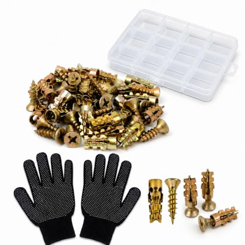 100 viti di espansione autoperforanti in metallo da 14 mm, con guanti da elettricista, in acciaio al carbonio zincato, resistenti tasselli da parete per cartongesso e riparazione di cerniere, non