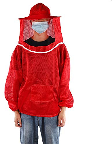 BAFOVY Biodlarjacka Air Mesh Bidräkt med Slöja Hatt Ficka Andningsbar Smock 39 Cm Hatt Bredd Vid Sikt Ansiktstäckning för Biodlare Inspektion Av Varmt Väder Kupa (Röd)