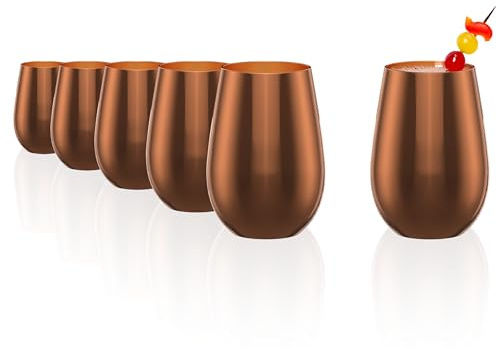 Stölzle Lausitz Wassergläser Elements metallic Bronze 6er-Set 465 ml – Allroundgläser für Wasser, Saft & Cocktails – Hochwertige Trinkgläser aus Kristallglas – Spülmaschinengeeignet & stoßfest