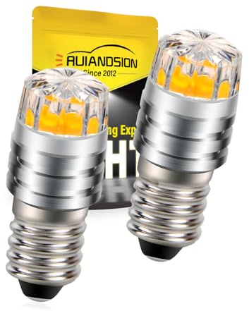 Ruiandsion 2pcs 2W COB 12V E10 LED Upgrade Birne Ersatz für Taschenlampen Taschenlampe Scheinwerfer Scheinwerfer, 2700K Gelb