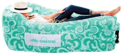 Chillbo Shwaggins Canapé gonflable - Chaise gonflable cool, facile à installer, idéale pour les équipements de randonnée, les chaises de plage et les festivals de musique (Vague verte)