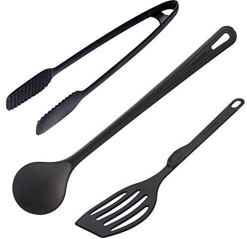 Westmark Küchenhelfer-Set, 3-tlg, Pfannenwender, Rührlöffel und Brat-/Servierzange, Zum Wenden, Rühren und Servieren, Kunststoff, Schwarz, 286922E6