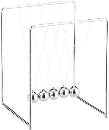 Relaxdays Newton’s Cradle, Pendulum with 5 Balls for Desk & Office, Metal, Physics Gadget, Silver