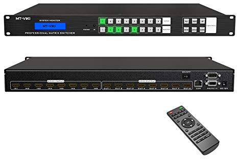 MT-VIKI HDMI Matrix Switch 8 in 8 Out Rackmount Splitter & Switch 8x8 mit IR-Fernbedienung RS-232 LAN EDID HDCP1.4 ADI UHD Ausschaltspeicherfunktion