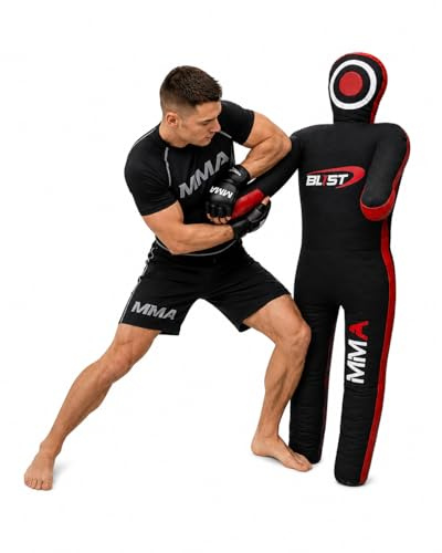 Blist kastdocka för brottning, judo, boxning, brasiliansk jiu-jitsu, kanvas i stående position (ofylld) (svart-röd, 150 cm (59 tum))