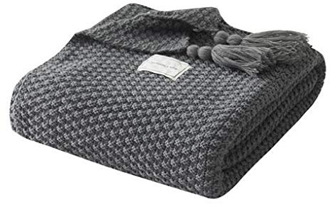 Moonlove Gestrickte Sofadecke, Überwurf mit Quasten, Bommeln für Büro, Stuhl, Couch, Sofa, Konditionierungsraum, 110 x 150 cm, grau