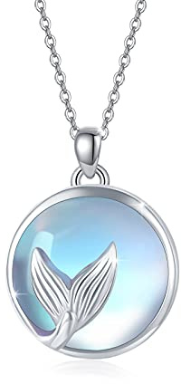 JFASHOP Mondstein Halskette 925 Sterling Silber Regenbogen Mondstein Meerjungfrau Anhänger Kette für Mädchen Mondstein Schmuck Muttertags Geschenke für Damen Kinder