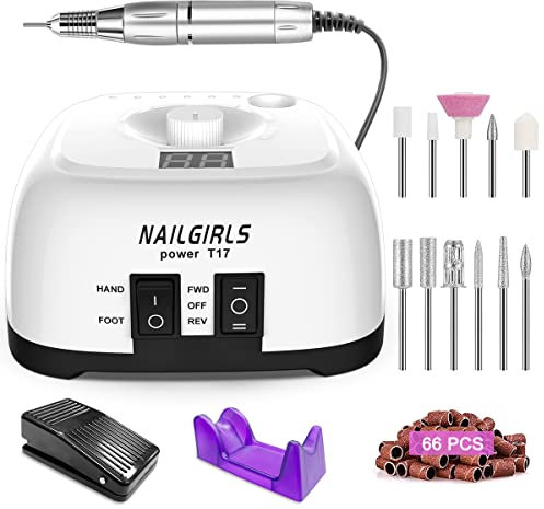Nagelfeile Elektrisch für gelnägel,NAILGIRLS 11 in 1 Nagelfräser für Gelnägel 35000 U/Min Nail Drill Nagelfräser Set, Maniküre Pediküreset Elektrisch Nagelfräser für gelnägel mit Fußpedal