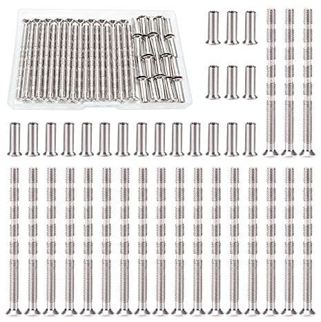 VooGenzek 20 Stück M4 Verbindung Schrauben mit Hülsen, Hülsenschrauben Vernickelter Stahl Verbindungsschrauben, mit Hülsen Abreißschraube für Schlüsselloch, Türgriff, Schrank, Schubladen