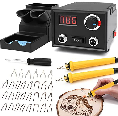 Macchina per Pirografia, Luriseminger 60W Pirografo per Legno Professionale Digitale Temperatura Regolabile 0-700 ℃ Pirografia Legna 2 Penne 30 Teste di Penna per Legno, Pelle, Zucca