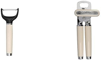 KitchenAid Dosenöffner, Flaschen- und Dosenöffner aus Edelstahl – Almond Creme & Y-Schäler, Edelstahlschäler mit beweglicher Klinge für Früchte und Gemüse – Almond Creme