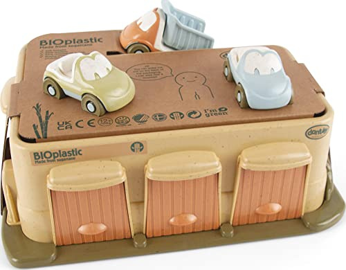Dantoy Bio Garage mit 4 Autos – Parkhaus mit Rampe aus Zuckerrohr | Spielzeugauto Set für Kinder ab 12 Monaten | Schadstofffrei, nachhaltig, hergestellt in Dänemark