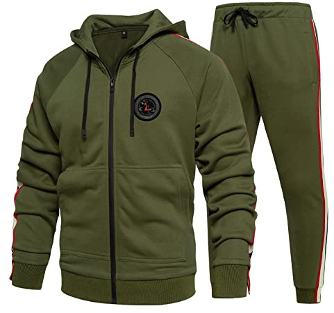 AOTORR Mens Tracksuit Set Gym Jogging Bottoms Casual Full Zip Joggers Sports Sweatsuit with Pockets TZ23 Green XXL