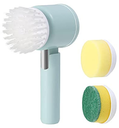 Fotrsta Cepillo de limpieza eléctrico, cepillo de limpieza eléctrico para baño, cocina con cabezal de cepillo de nailon, cabezal de cepillo de esponja para estropajo, azul