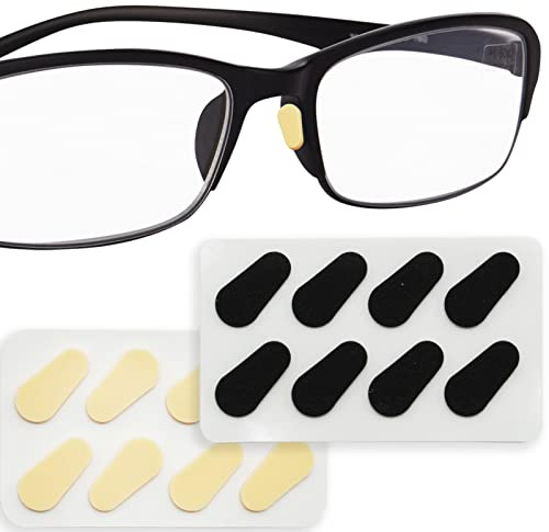 Lot de 8 paires de coussinets de nez en verre, coussinets nasaux antidérapants adhésifs soulagent la pression pour lunettes et lunettes de soleil (couleur peau et noir)