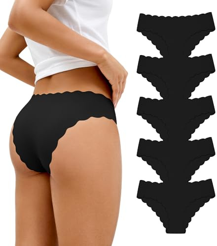 SHARICCA Damunderkläder, sömlösa trosor, stretch, hipster, brasilianska trosor, osynliga, mjuka trosor, ränder, bikinis, kalsonger, för kvinnor, 5-pack, 5-pack flerfärgad 04, M
