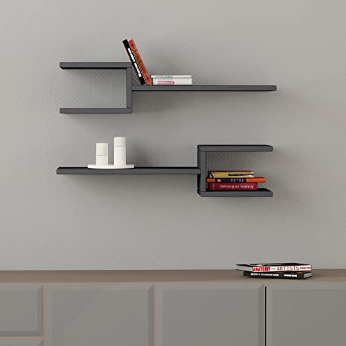 HOCUS PICUS | Modernes Wandregal Set mit 2 Regalen | Einzigartiges Gabeldesign | Wohnzimmer, Büro, und mehr | Buch- und Zubehör-Organizer | Wandregale mit Multi-Farboptionen | Anthrazit