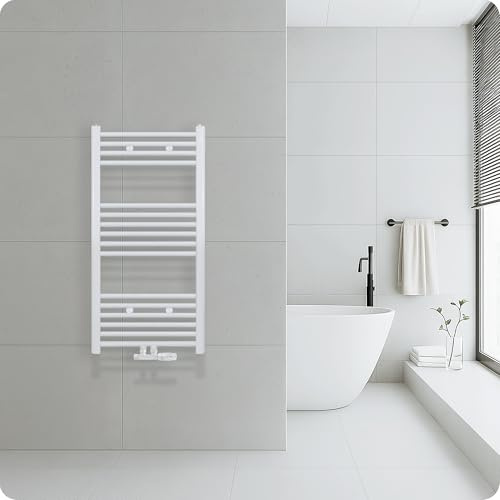 Belrad® Badheizkörper mit Mittelanschluss, Weiß | Moderner Handtuchheizkörper, Qualitätsstahl, Pulverbeschichtet, Wandmontagefähig & wasserbetrieben