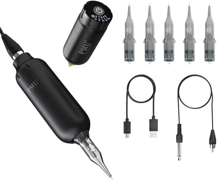 PMU Macchinetta per Tatuaggi Kit Completo Rotativa Brushless Corsa (Nero) | 3.5mm Macchina per Tatuaggi Professionali Wireless con Aghi