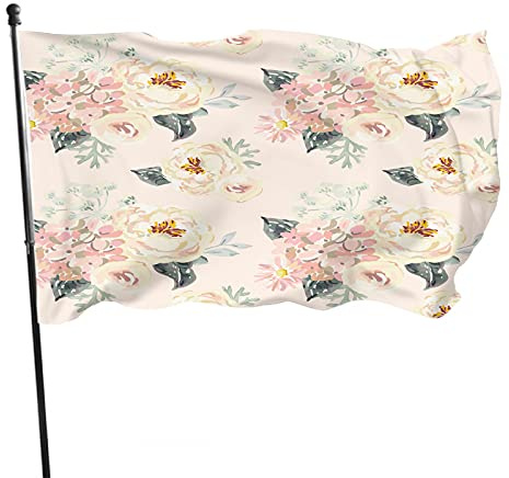 Drapeau de jardin fleurs de jardin 0,9 x 1,5 m rose pâle pivoines et hortensia avec feuilles grises fond blush drapeaux de jardin en polyester maison patio pelouse intérieur extérieur bannière de vo
