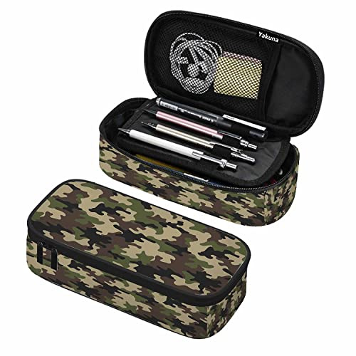 LOUJIN Braun Grün Camouflage Federmäppchen Abstrakt Modern Militärgebrauch Armee Dschungel Verstecken Cool Spot Große Kapazität Stifttasche für, farbe, 21.00cm*10.5cm*5.00cm, Schulranzen-Set