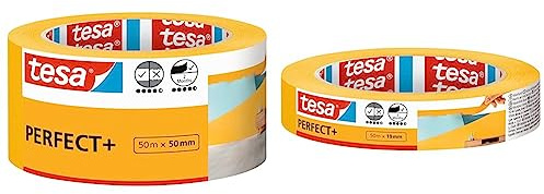 tesa Malerband Perfect+ - Malerkrepp aus dünnem Washi-Papier- 50 m x 50mm & Malerband Perfect+ - Malerkrepp aus dünnem Washi-Papier zum präzisen Abkleben bei Malerarbeiten - 50 m x 19mm