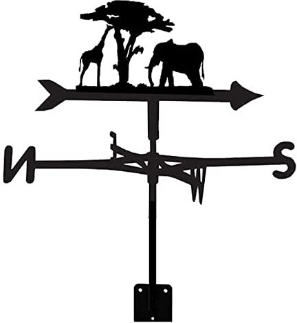 EICOFF Girouette en métal Éléphant et Girafe Antirouille Girouette Indicateur de Direction du Vent Durable Rétro Girouette Scène de Ferme Outil de Mesure de Piquet de Jardin,Noir,35x50cm