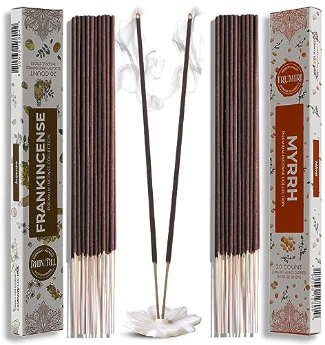 Trumiri Incense Sticks - Combo Pack of 40 Insence-Sticks - 20 Frankincense and 20 Myrrh - Insense - Insents - Incents - Inscense - Incence - Incienso - All Natural Non Toxic Incense Sticks