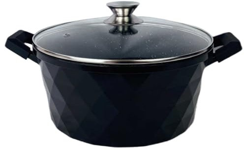 Kochtopf 3,5 L Suppentopf 24 cm Aluminiumguss Fleischtopf Antihaft Milchtopf Pastatopf Gemüsetopf Schmortopf Induktionstopf mit Glasdeckel Bratentopf für alle Herdarten auch Induktion