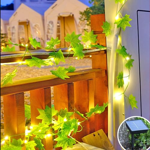 XRR Solar Lichterkette Aussen, 10M 100LED Ahornblatt Lichterkette 8 Modi Solarlichterkette Innen/Außen,Wasserdicht Efeu Girlande mit Lichterkette für Weihnachten, Hochzeiten, Geburtstagsdeko