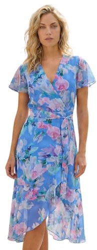 Roman Frill Dress for Women UK Ladies Summer Wrap Chiffon Frill Hem Layered Belted Midi Maxi Tiered Cape Special Occasion Fit & Flare Wedding Guest Swing Skater