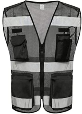 DRMEE Reflektierende Weste Sicherheitswesten Atmungsaktivem Reflektierender Anzug, Schwarze Mesh -Sicherheitsreflektierweste Hohe Sichtweite Mit Taschen Und Reißverschluss Warnweste (Size : Svart)