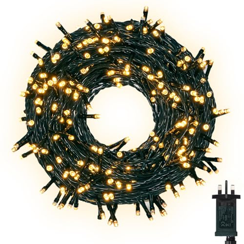 GMEKA 30M/100Ft Outdoor Christmas Tree Lights, 300 LED Fairy Lights Plug in | 300 LED Warm White Christmas Lights Indoor, String Lights Mains Powered with 8 Modes for Xmas Light Decoration Garden