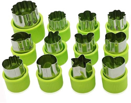 12 pièces emporte-pièce Coupe-légumes Fleur de Fruits en Acier Inoxydable Moule pour Biscuit Biscuit Coupe, légumes coupés, Fruits et Biscuits Vert