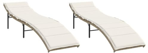 Homgoday Sonnenliegen 2 STK. mit Auflagen Doppelliege Gartenliege 3-Fach verstellbare Rückenlehne Liegestuhl Garten Relaxliege Outdoor Liege für 2 Personen Beige Poly Rattan