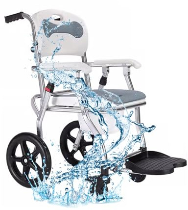 Joyfitness Foldable Shower Chair with Detachable Toilet Bucket,Bathroom Shower Commode Chair with Wheels, Folding Wheeled Chair Shower Stool Mobile Bedside Commodes for Elderly