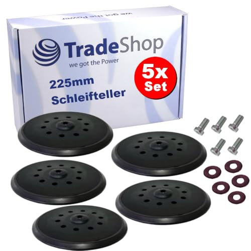 Trade-Shop Lot de 5 disques abrasifs rigides à 10 trous 225 mm Compatible avec ponceuse à sec Flex Girafe WST 700, WSE 500, WSE 7