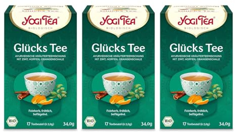 Yogi Tea Glückstee, 3x17 Beutel (51 Teebeutel) | Ayurvedischer Bio Gewürz- und Kräutertee, Mischung aus Zimt, Hopfen und Orangenschale, Ideal als Geschenk