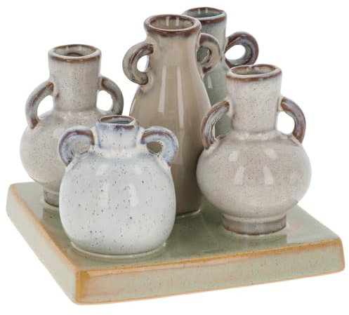 Shudehill Giftware Petite Pottery Pastel Tones Mini Collection of Vases - Great for Single Flowers, Dried Arrangements and More (Square)