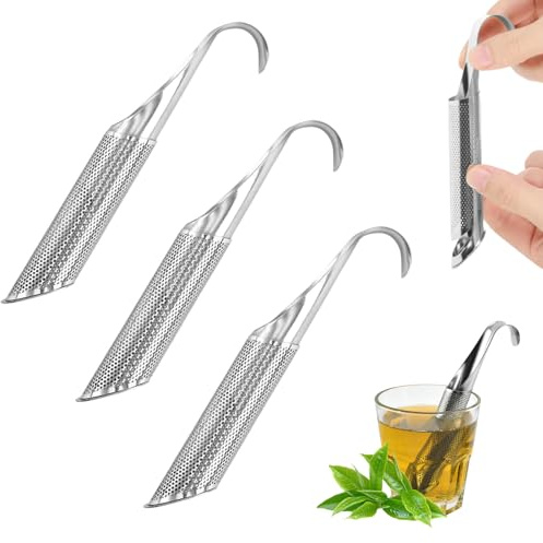 VARKAGE 3 Stück Teesieb für Thermoskanne, 304 Edelstahl Tea Infuser, Feinmaschiges Tea Strainer mit Hakengriff, Teezubehör Passend für Die Meisten Tee-Tassen und Tee-Schalen, für Tee, Rose, Gewürze