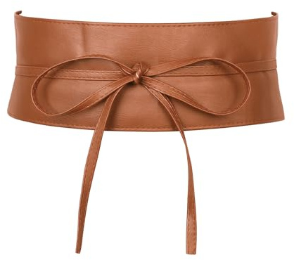 JJDreams Damen Leder Taillen Gürtel Bowknot Damen Obi Gürtel PU Leder Cinch Hüftgürtel Retro Bindegürtel,L-Braun