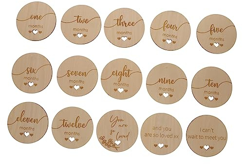 Vaguelly Holz Meilensteinkarten 15 Stück für Monatliche Wachstumserinnerungen mit Glatter Oberfläche und Sicher für Babyfotos Geeignet