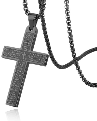 HZMAN Kreuz Kette für Herren Damen Edelstahl Vaterunser Bibel Verse Kreuz Halskette Anhänger Schmuck Geschenk
